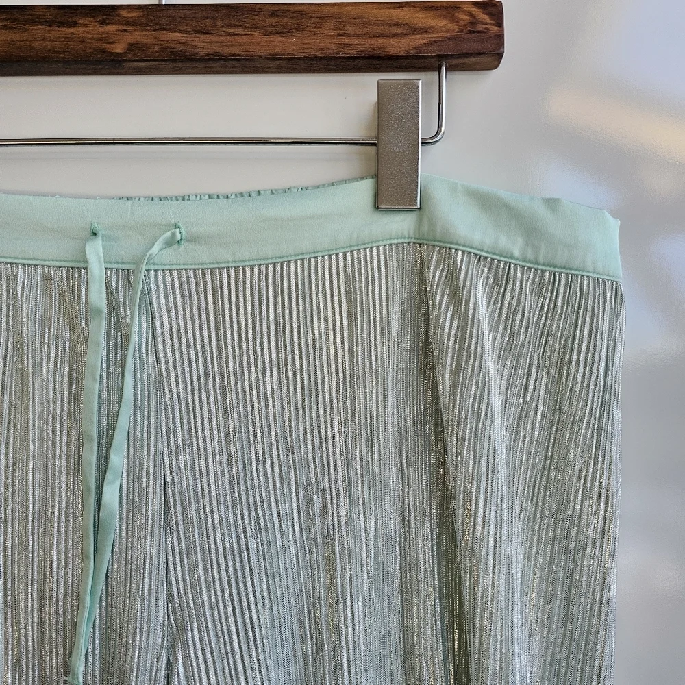 Victoria's Secret Mint Green Metallic Pleated Wide Leg Lounge Pants, Size XL